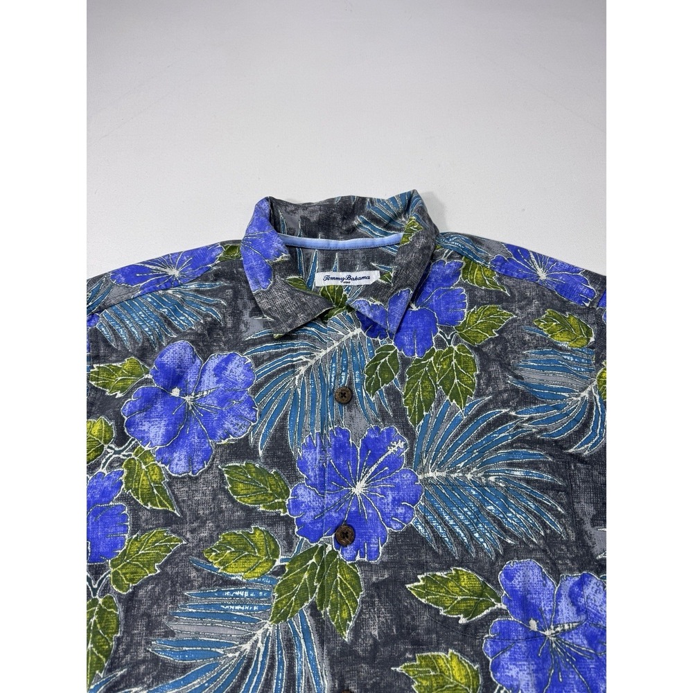 Tommy Bahama Mens Medium Silk Blend Island Zone Floral Tropical Shirt Blue